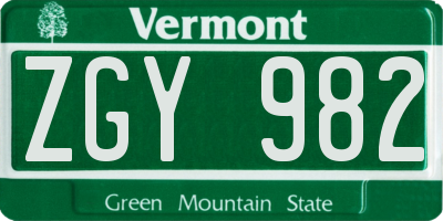 VT license plate ZGY982