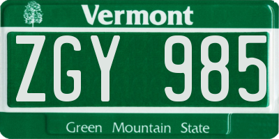 VT license plate ZGY985
