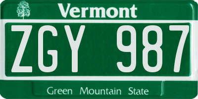 VT license plate ZGY987