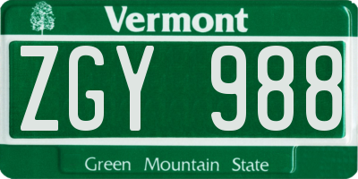 VT license plate ZGY988