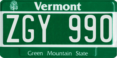 VT license plate ZGY990