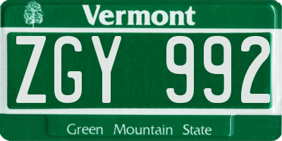 VT license plate ZGY992