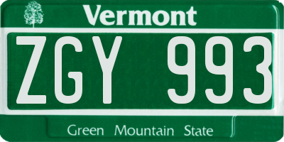 VT license plate ZGY993