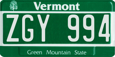 VT license plate ZGY994