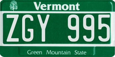 VT license plate ZGY995