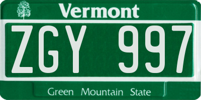 VT license plate ZGY997