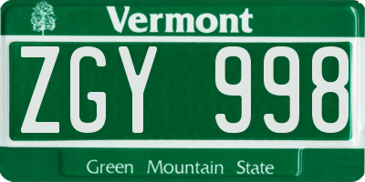 VT license plate ZGY998