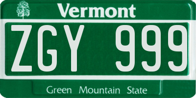 VT license plate ZGY999