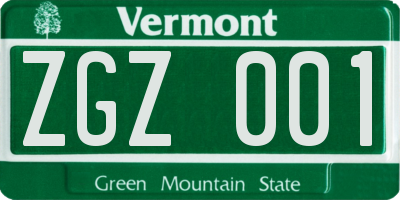 VT license plate ZGZ001