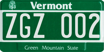 VT license plate ZGZ002