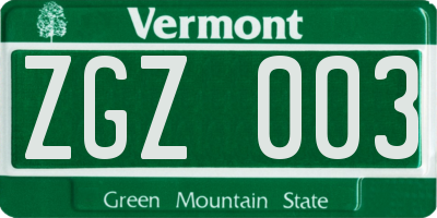 VT license plate ZGZ003