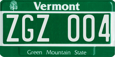 VT license plate ZGZ004