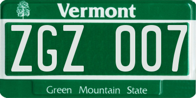 VT license plate ZGZ007