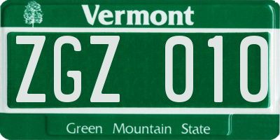 VT license plate ZGZ010
