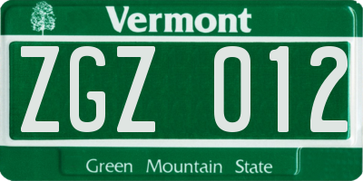 VT license plate ZGZ012