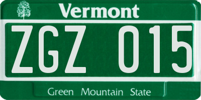 VT license plate ZGZ015
