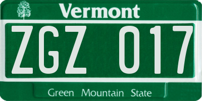 VT license plate ZGZ017