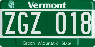 VT license plate ZGZ018