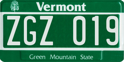 VT license plate ZGZ019