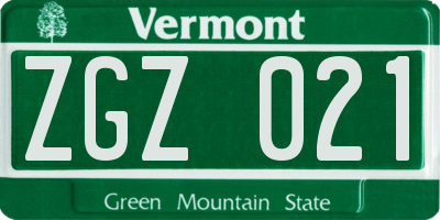 VT license plate ZGZ021