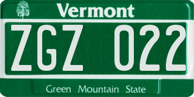 VT license plate ZGZ022