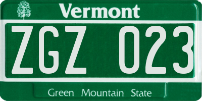 VT license plate ZGZ023