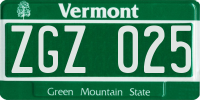 VT license plate ZGZ025