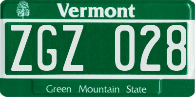 VT license plate ZGZ028