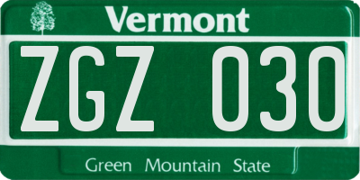 VT license plate ZGZ030
