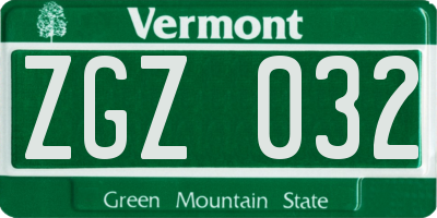 VT license plate ZGZ032