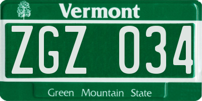 VT license plate ZGZ034