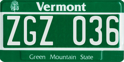 VT license plate ZGZ036