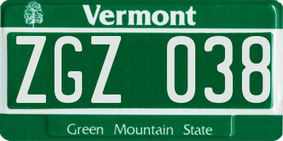 VT license plate ZGZ038