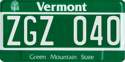 VT license plate ZGZ040