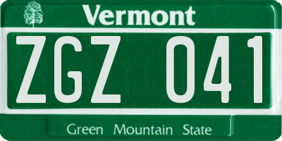 VT license plate ZGZ041