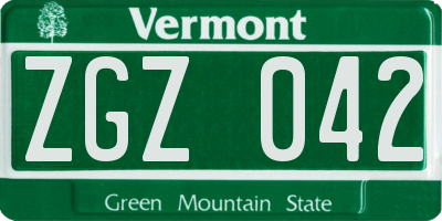 VT license plate ZGZ042