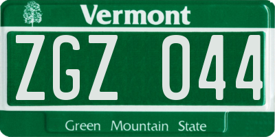 VT license plate ZGZ044