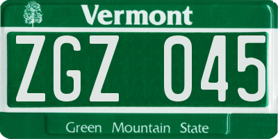 VT license plate ZGZ045