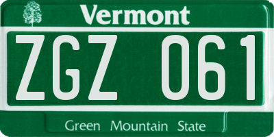 VT license plate ZGZ061