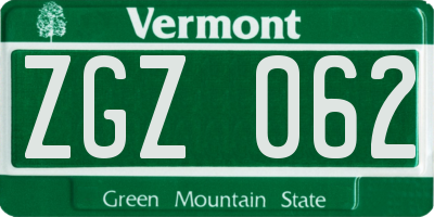 VT license plate ZGZ062