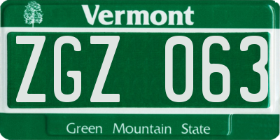 VT license plate ZGZ063
