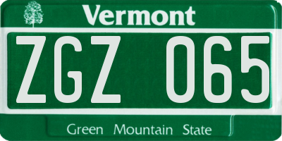 VT license plate ZGZ065