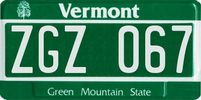 VT license plate ZGZ067