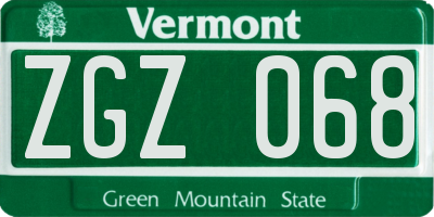 VT license plate ZGZ068