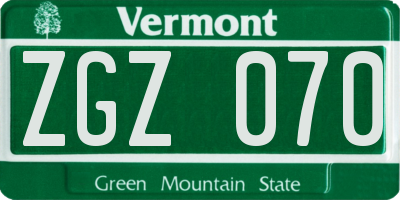 VT license plate ZGZ070