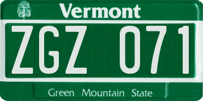 VT license plate ZGZ071