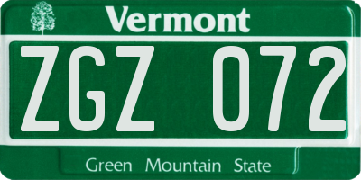 VT license plate ZGZ072