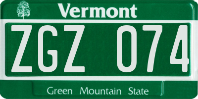 VT license plate ZGZ074