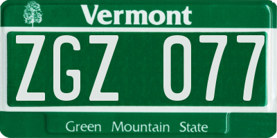 VT license plate ZGZ077