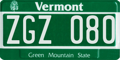 VT license plate ZGZ080